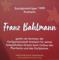 Schild Sozialpreisträger Franz Bahlmann